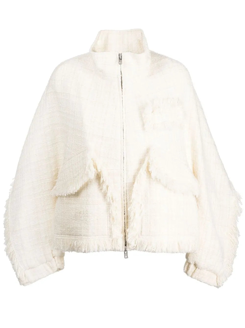 Stand-Collar Tweed Bomber Jacket