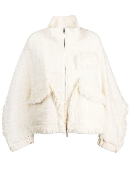 Stand-Collar Tweed Bomber Jacket