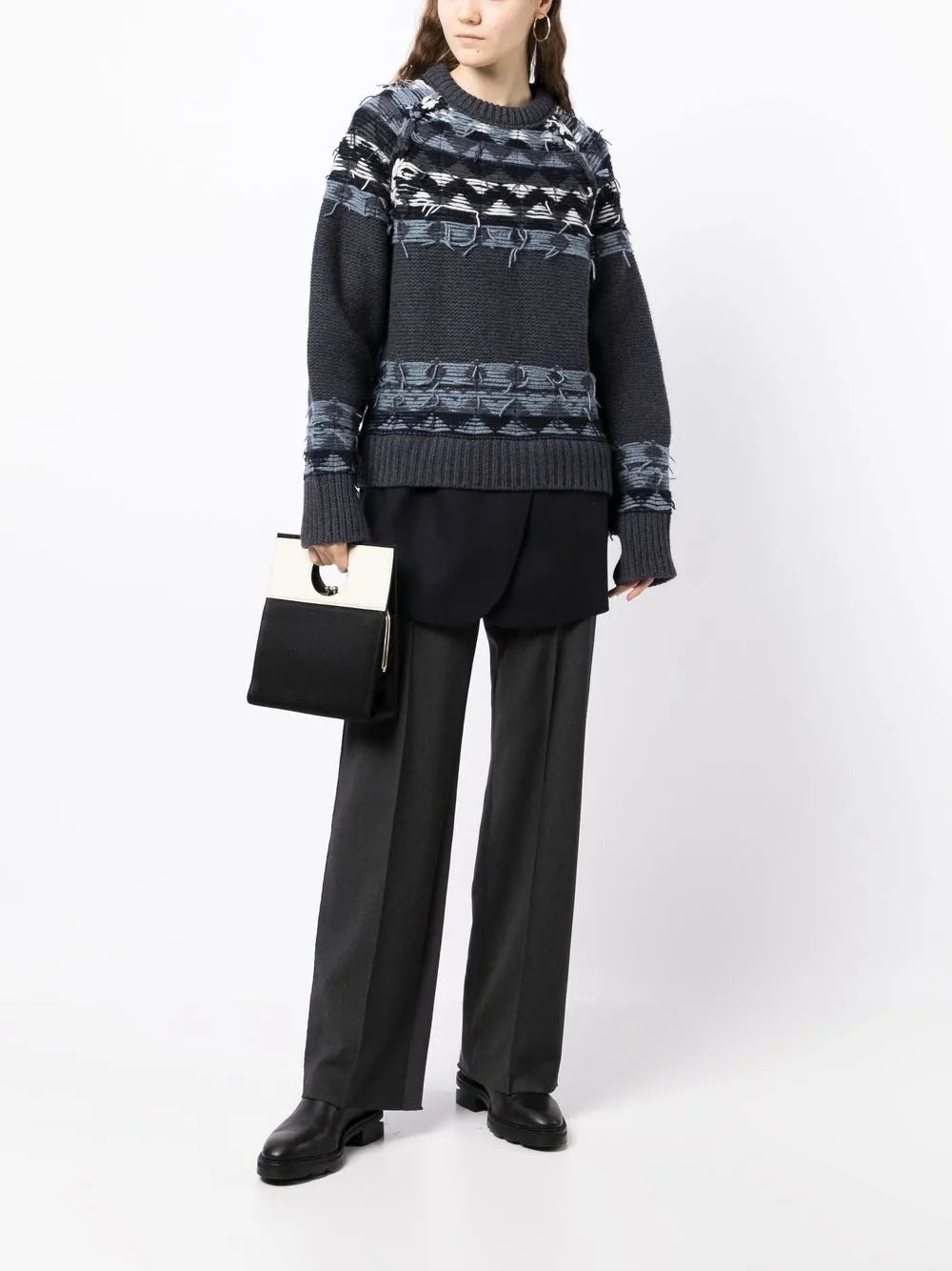 Layered Distressed Fair Isle-Knit Sweater