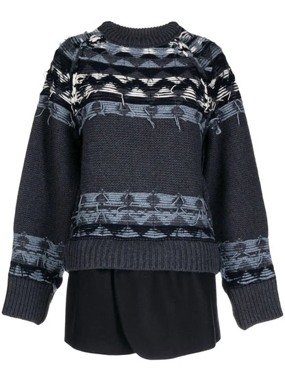 Layered Distressed Fair Isle-Knit Sweater