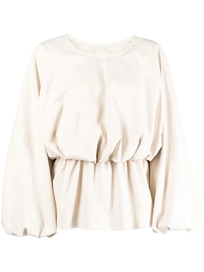 Puffer Faux-Leather Blouse