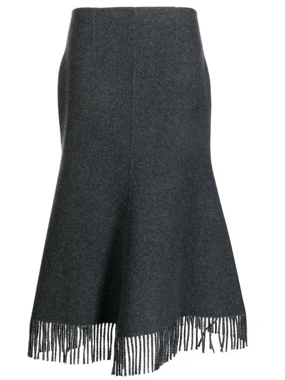 Fringed A-Line Wool-Blend Skirt
