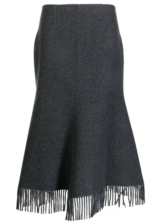 Fringed A-Line Wool-Blend Skirt