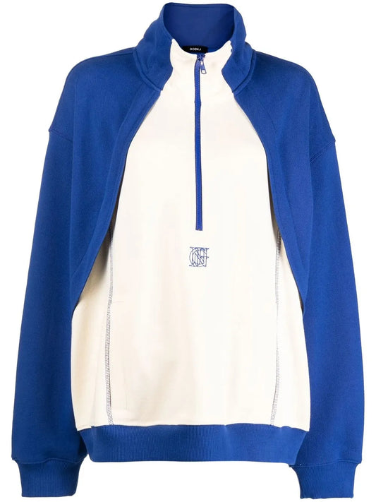 Contrast-Paneled Half-Zip Sweatshirt