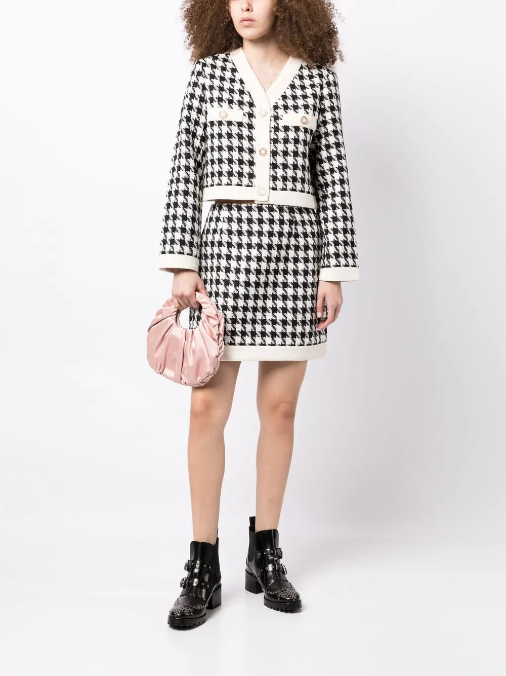 Houndstooth Cropped Tweed Jacket