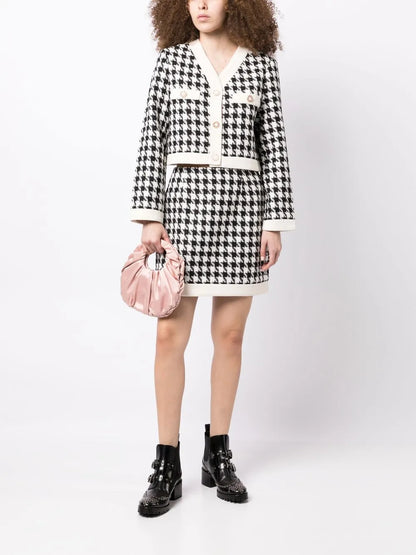 Houndstooth Cropped Tweed Jacket