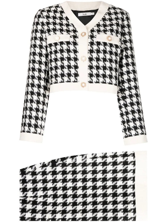 Houndstooth Cropped Tweed Jacket