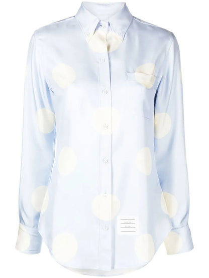 Polka-Dot Silk Long-Sleeve Shirt
