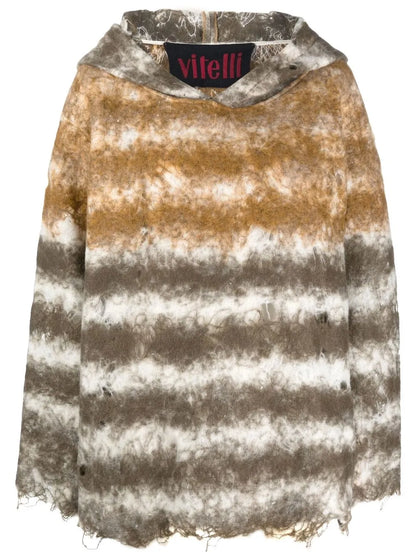 Distressed Stripe-Print Hoodie