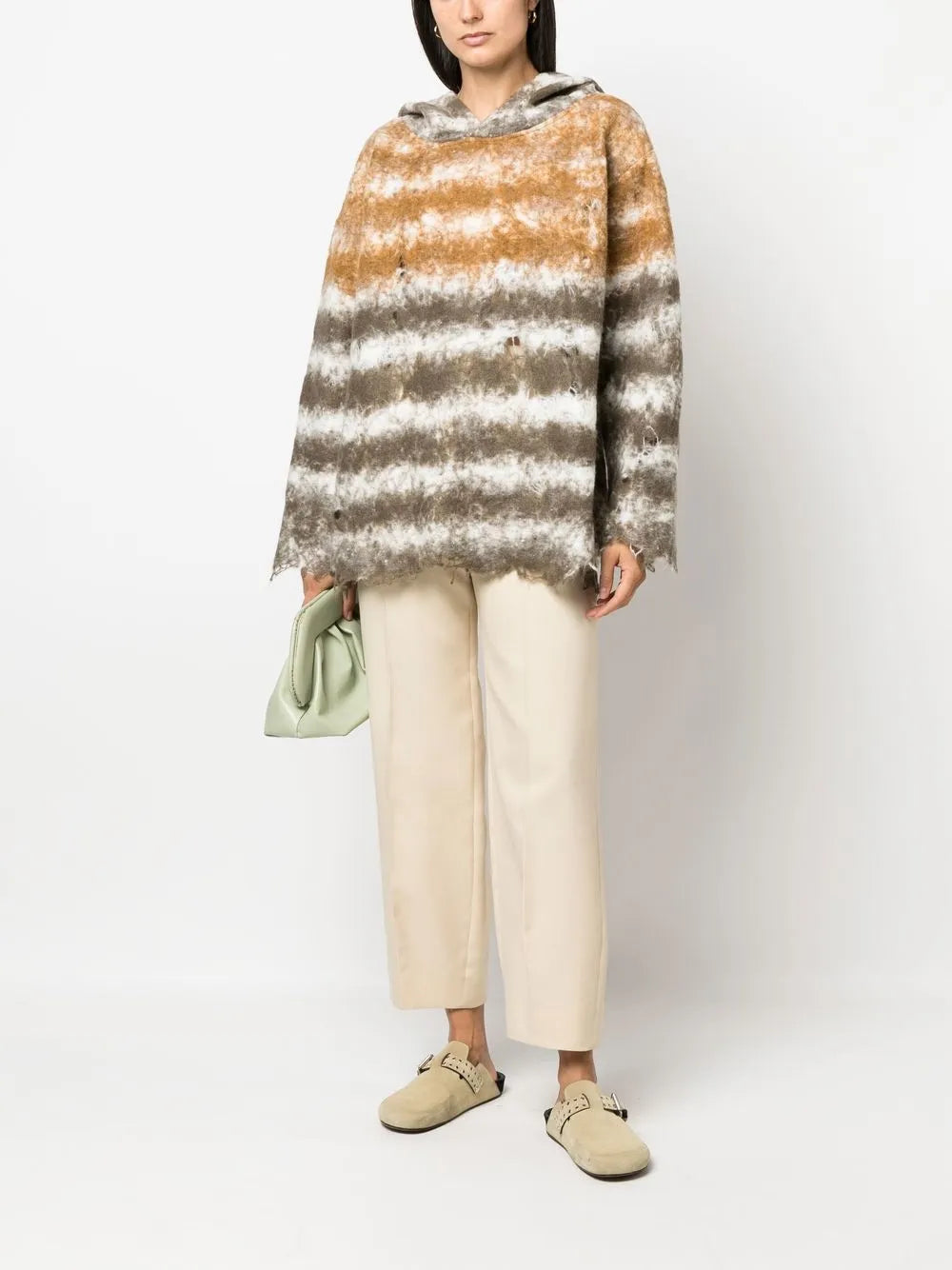 Distressed Stripe-Print Hoodie