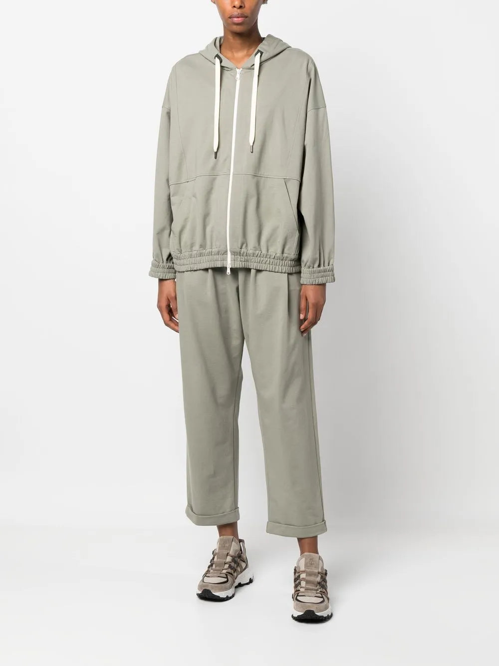 Jersey-Knit Drawstring Zipped Hoodie