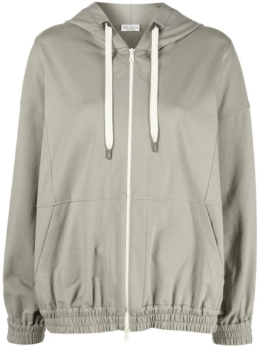 Jersey-Knit Drawstring Zipped Hoodie