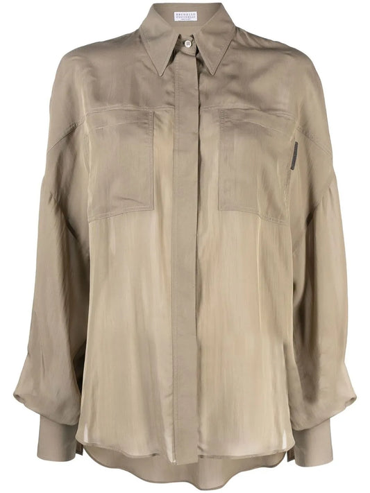 Semi-Sheer Long-Sleeve Blouse