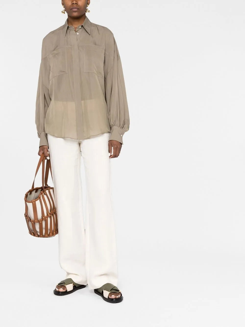 Semi-Sheer Long-Sleeve Blouse