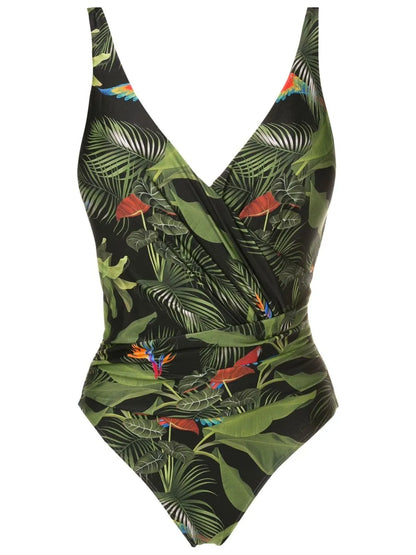 Maisa Leaf-Print Draped Swimsuit