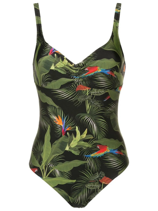 Rosa-Print Plunging V-Neck Swimsuit