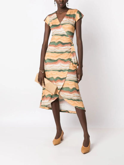 V-Neck Wrap Midi Dress
