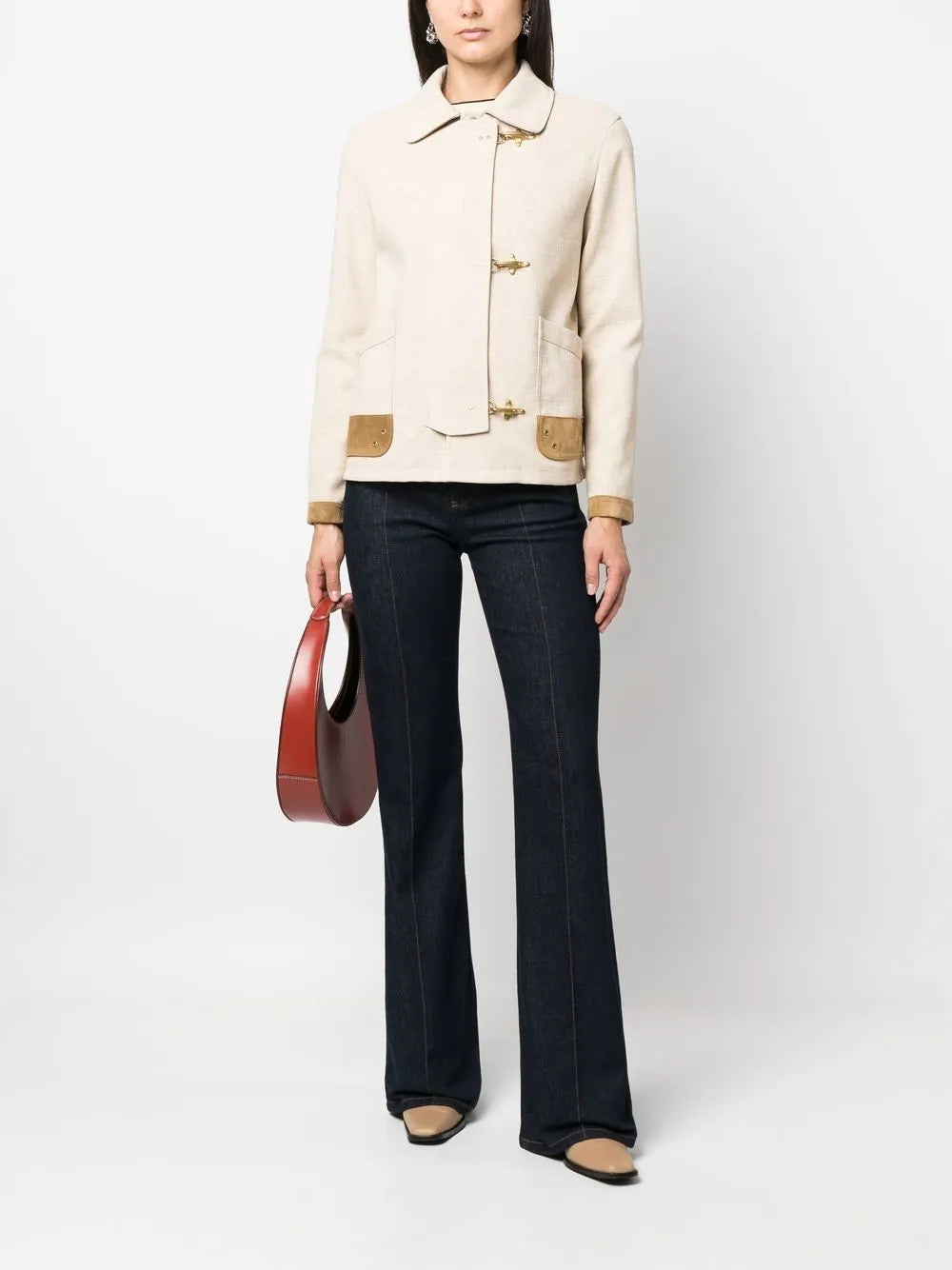 Contrasting-Trim Fitted Jacket