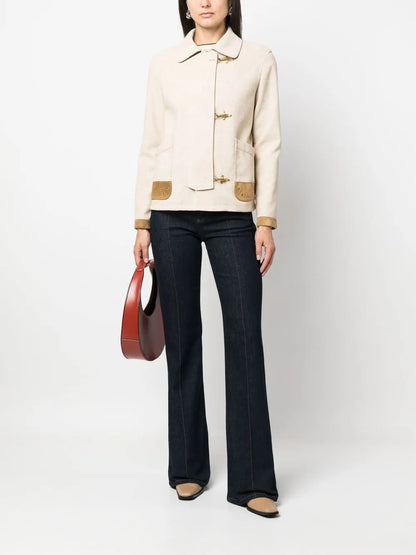 Contrasting-Trim Fitted Jacket