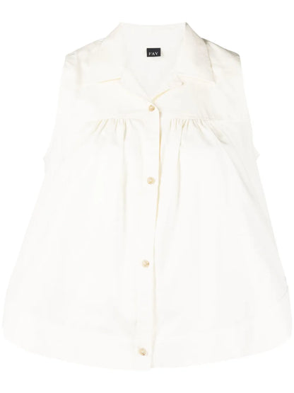 Pleated Sleeveless Cotton Shirt