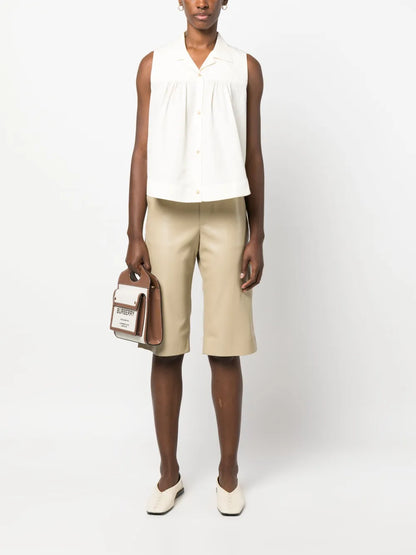 Pleated Sleeveless Cotton Shirt