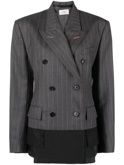 Spliced Pinstriped Wool Blazer