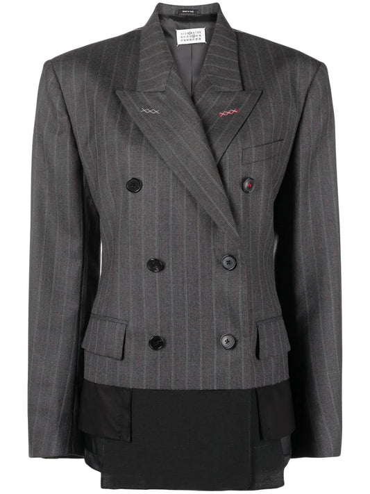Spliced Pinstriped Wool Blazer