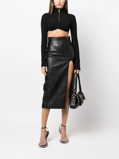 Cropped Half-Zip Fastening Top