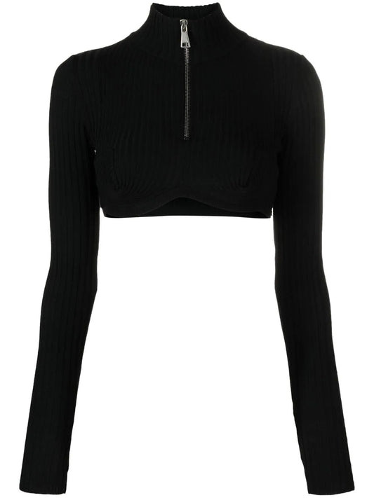 Cropped Half-Zip Fastening Top