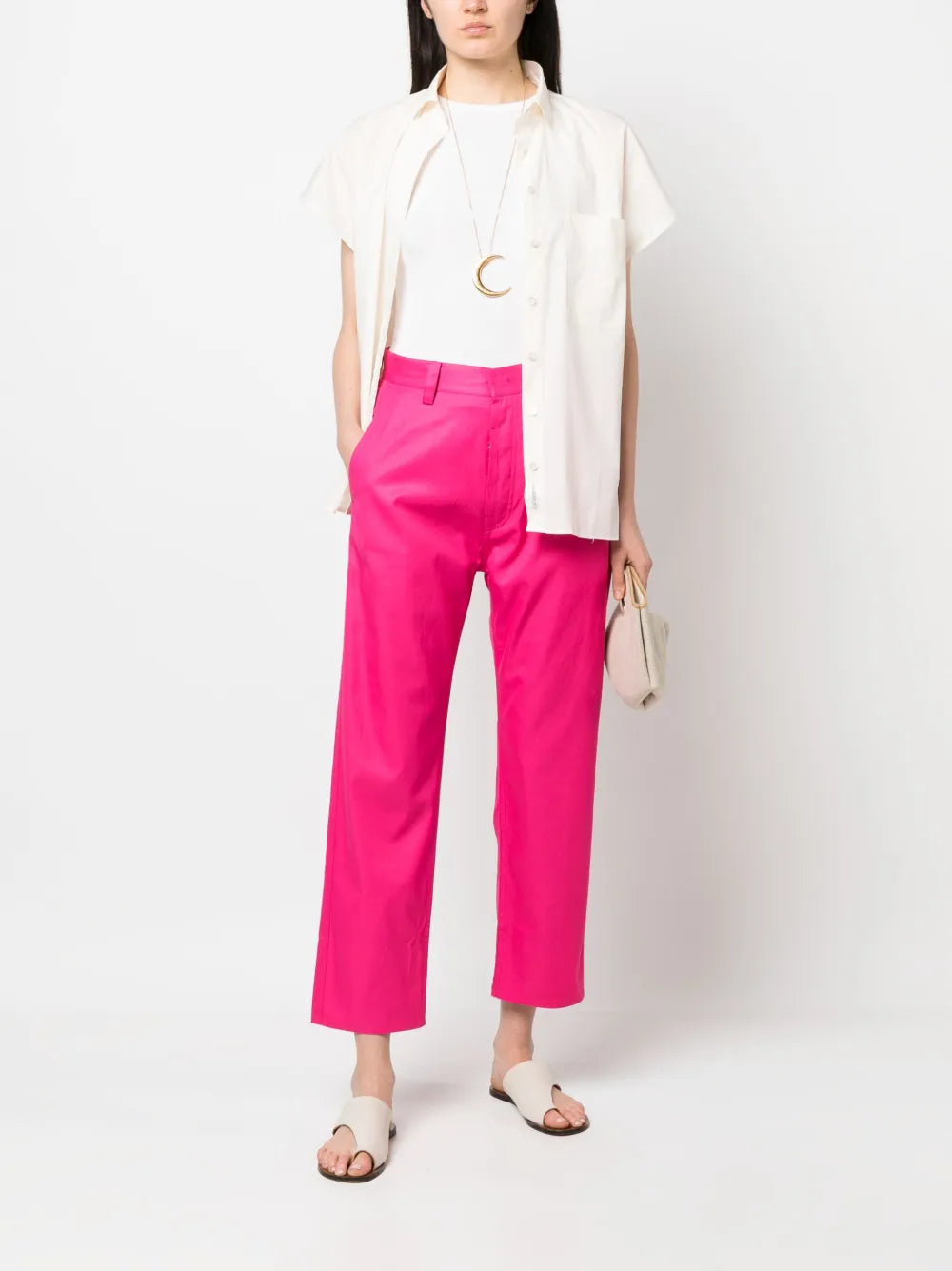 Straight-Leg Cropped Cotton Trousers