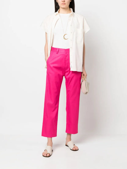 Straight-Leg Cropped Cotton Trousers