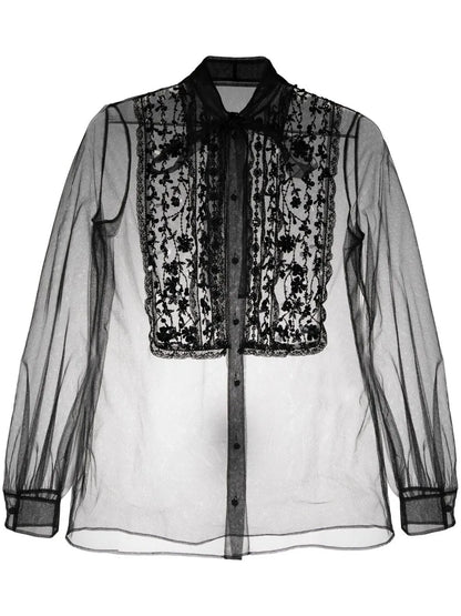 Lace-Embroidered Sheer Top