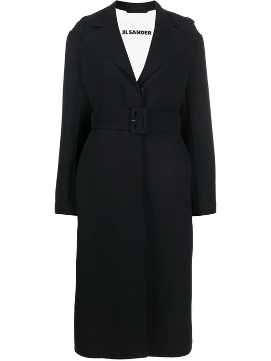 Long-Sleeve Belted Wool Coat