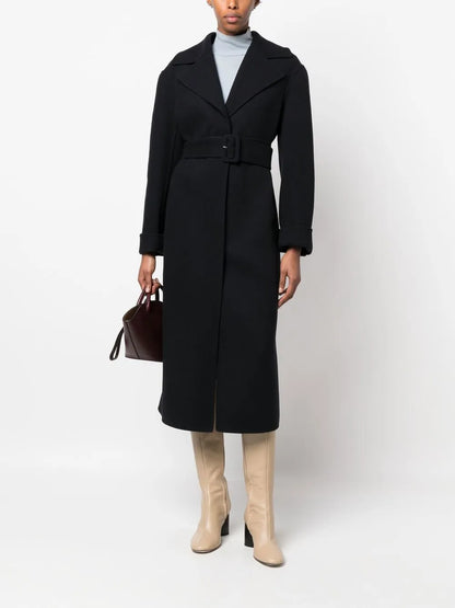 Long-Sleeve Belted Wool Coat