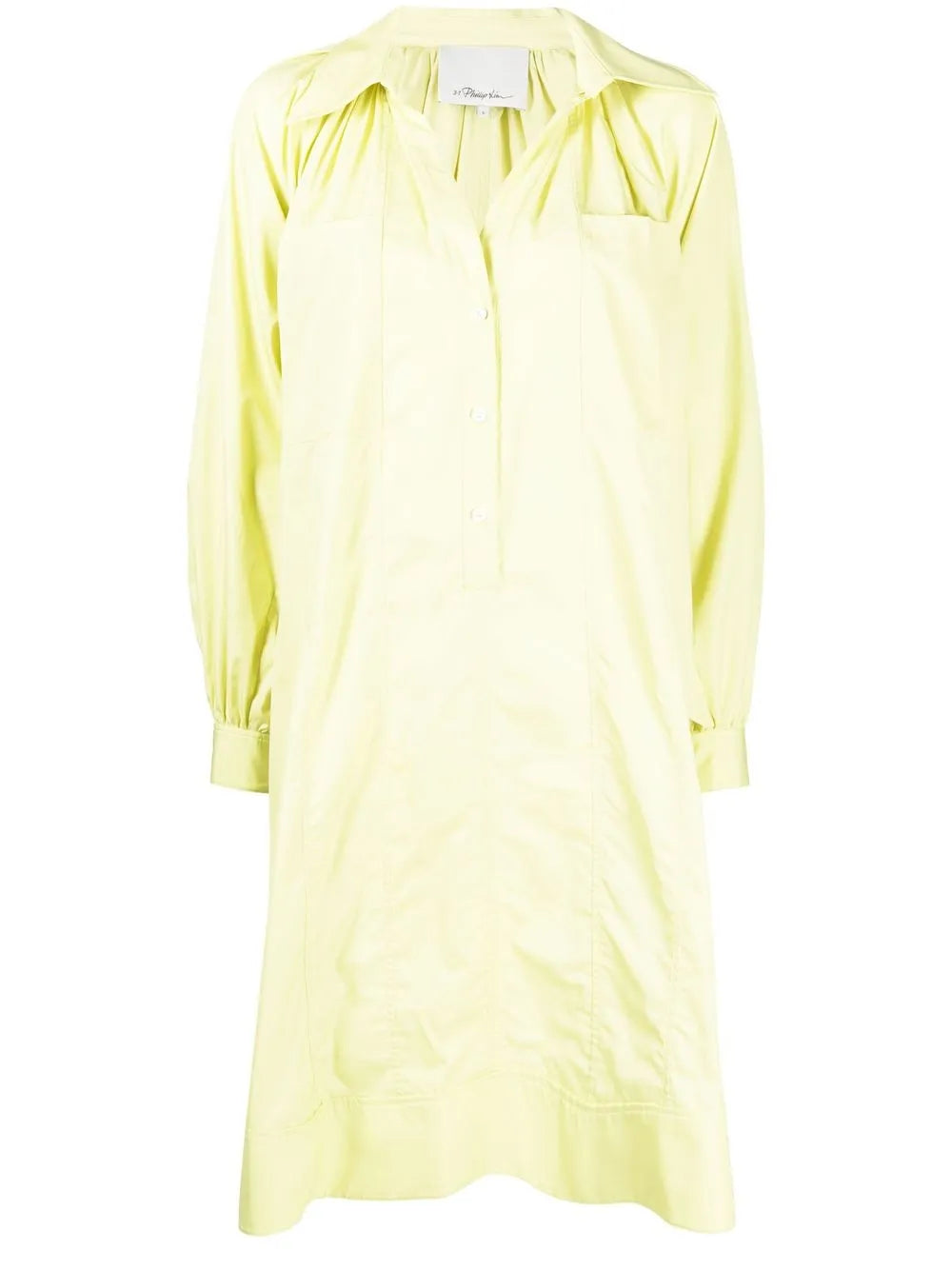 Shirred Puff-Sleeves Shirt Dress
