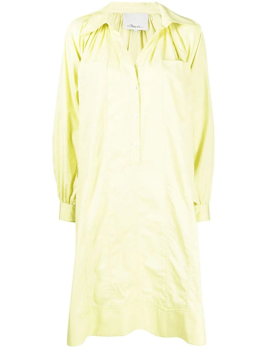 Shirred Puff-Sleeves Shirt Dress
