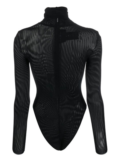 Embellished-Logo Sheer Bodysuit