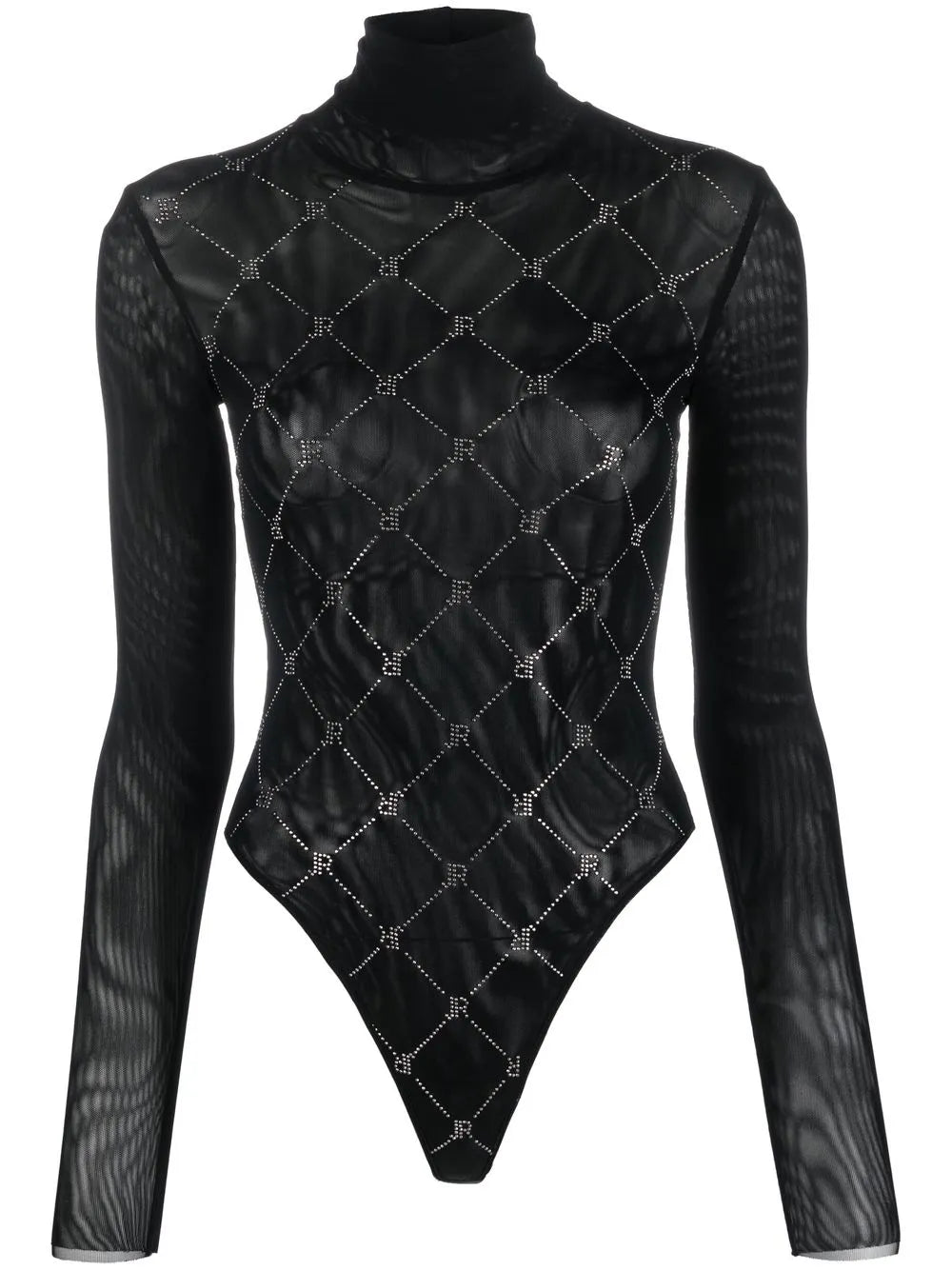 Embellished-Logo Sheer Bodysuit