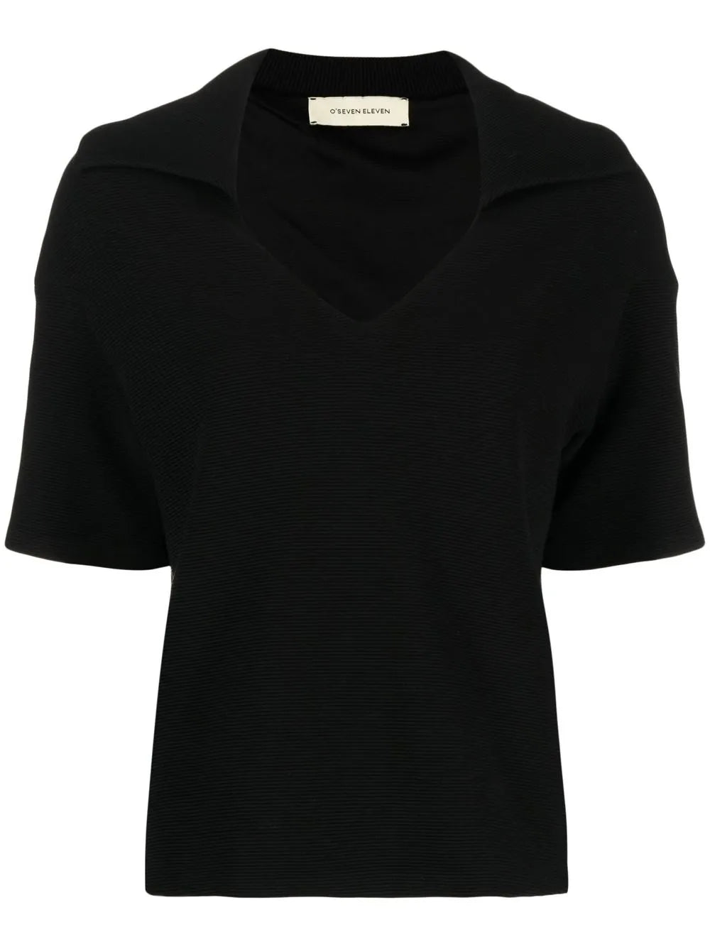 Spread-Collar Ribbed-Knit Top
