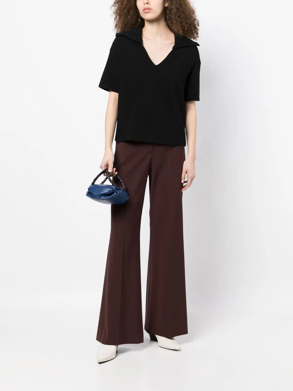 Spread-Collar Ribbed-Knit Top