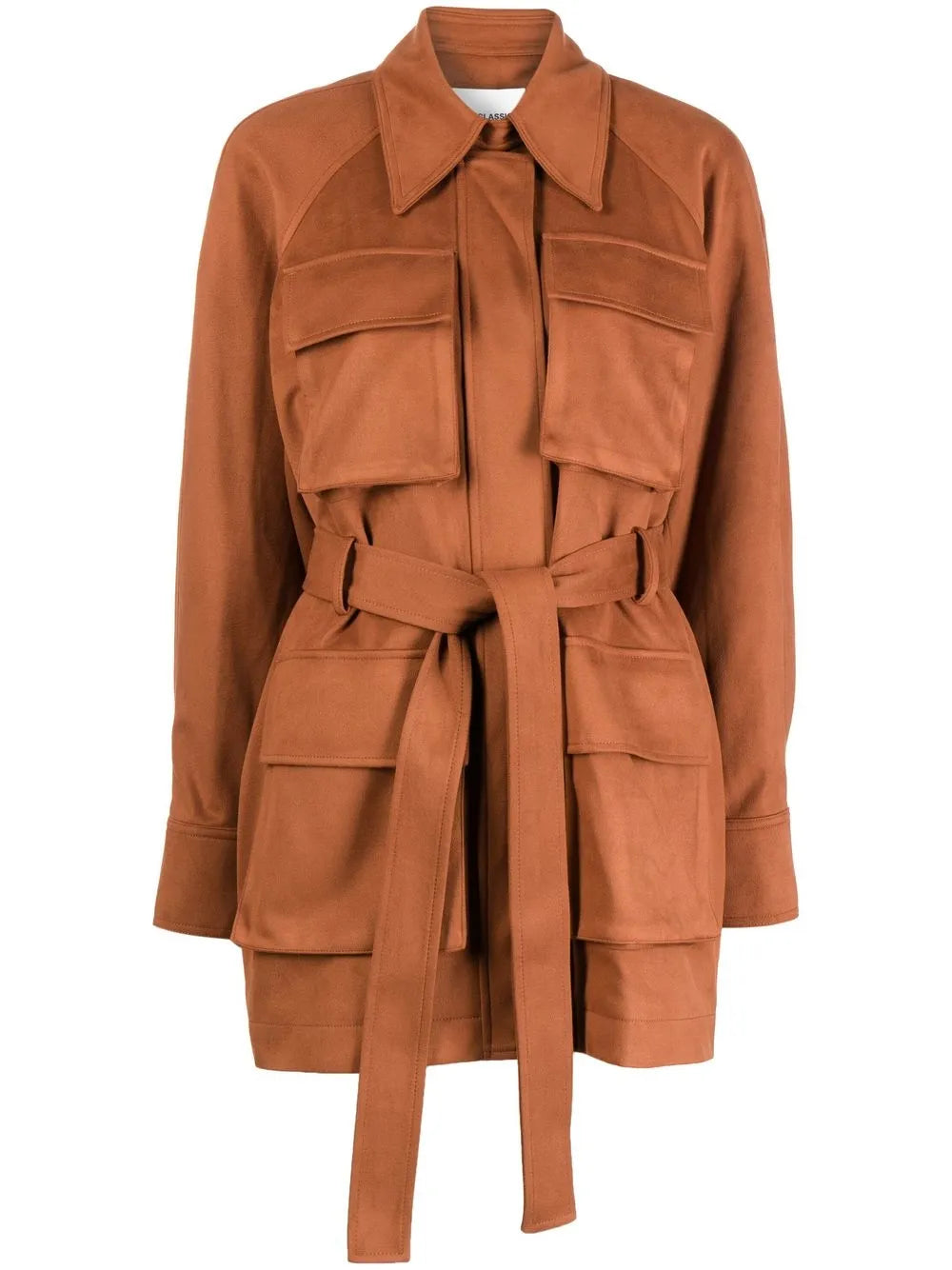 Check-Print Belted Leather Jacket