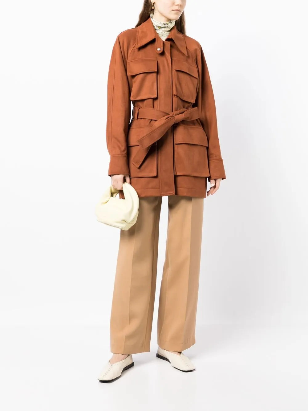 Check-Print Belted Leather Jacket
