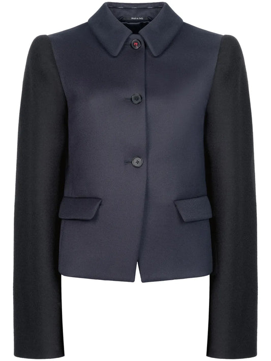 Spliced Double-Breasted Wool Blazer