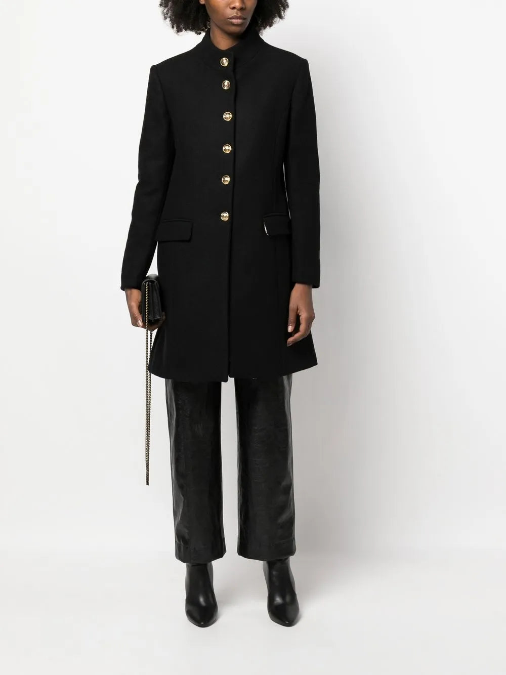 Button-Front Collarless Coat