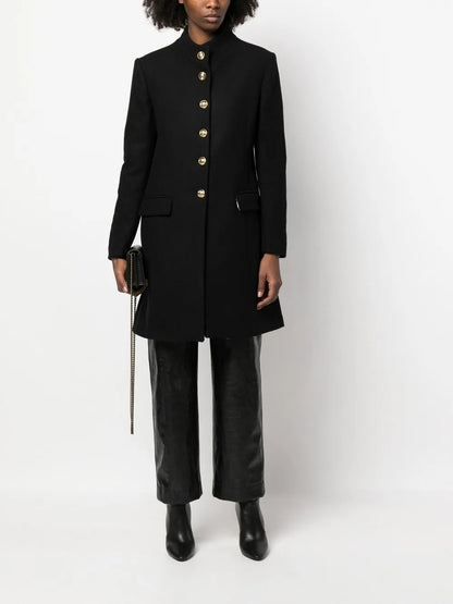 Button-Front Collarless Coat