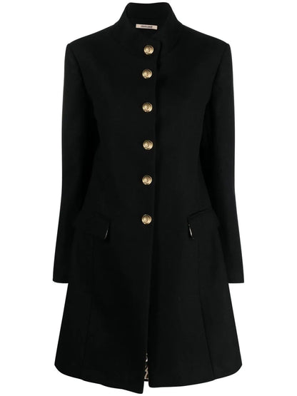 Button-Front Collarless Coat