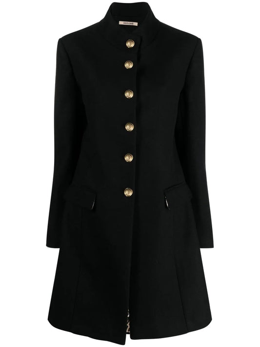 Button-Front Collarless Coat