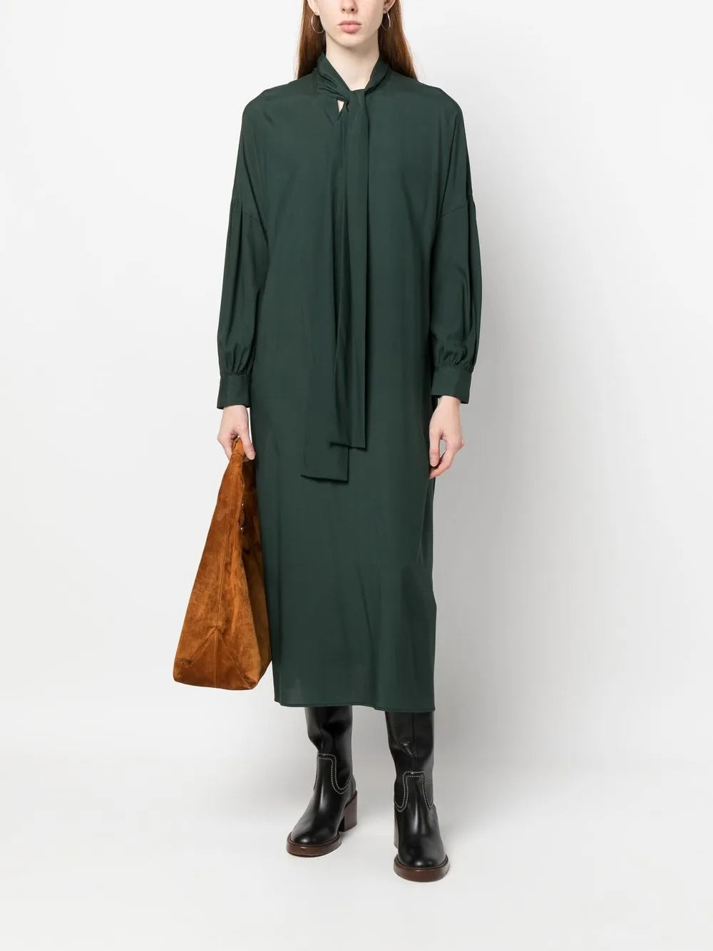 Scarf-Detail Scoop Neck Dress