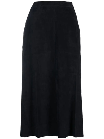 High-Waisted Suede Midi Skirt