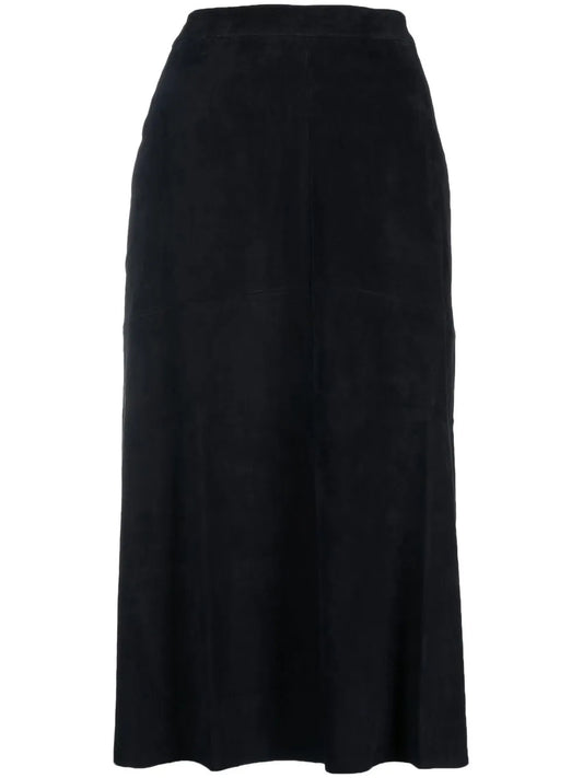 High-Waisted Suede Midi Skirt